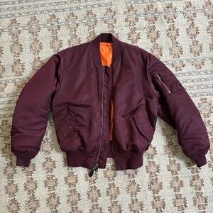 Alpha Industries Maroon Bomber Jacket with Orange Lining - Men’s M